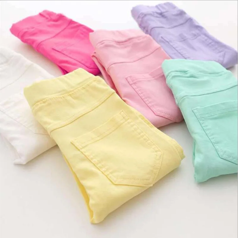 

Girls' Pencil Pants Spring And Autumn Thin Trousers Big Children'S Stretch Leggings Kids Candy Color Feet Pants Imitation Jeans