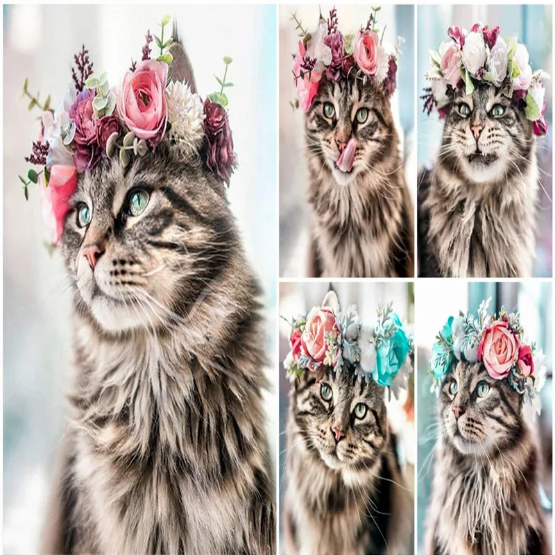 

Алмазная живопись кот 5D "сделай сам" Алмазная Вышивка Животных квадратная/Круглая Мозаика вышивка крестиком украшение стены дома подарок н...