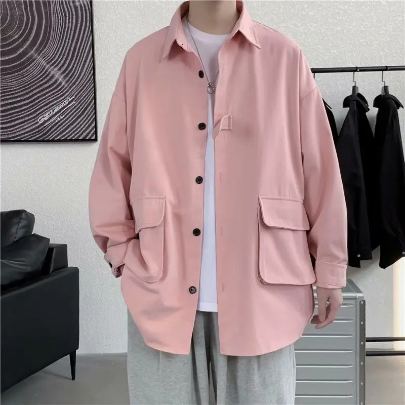 

Spring and autumn jacket men's Korean style trendy high street loose clothes Hong Kong style handsome functional tooling shirt