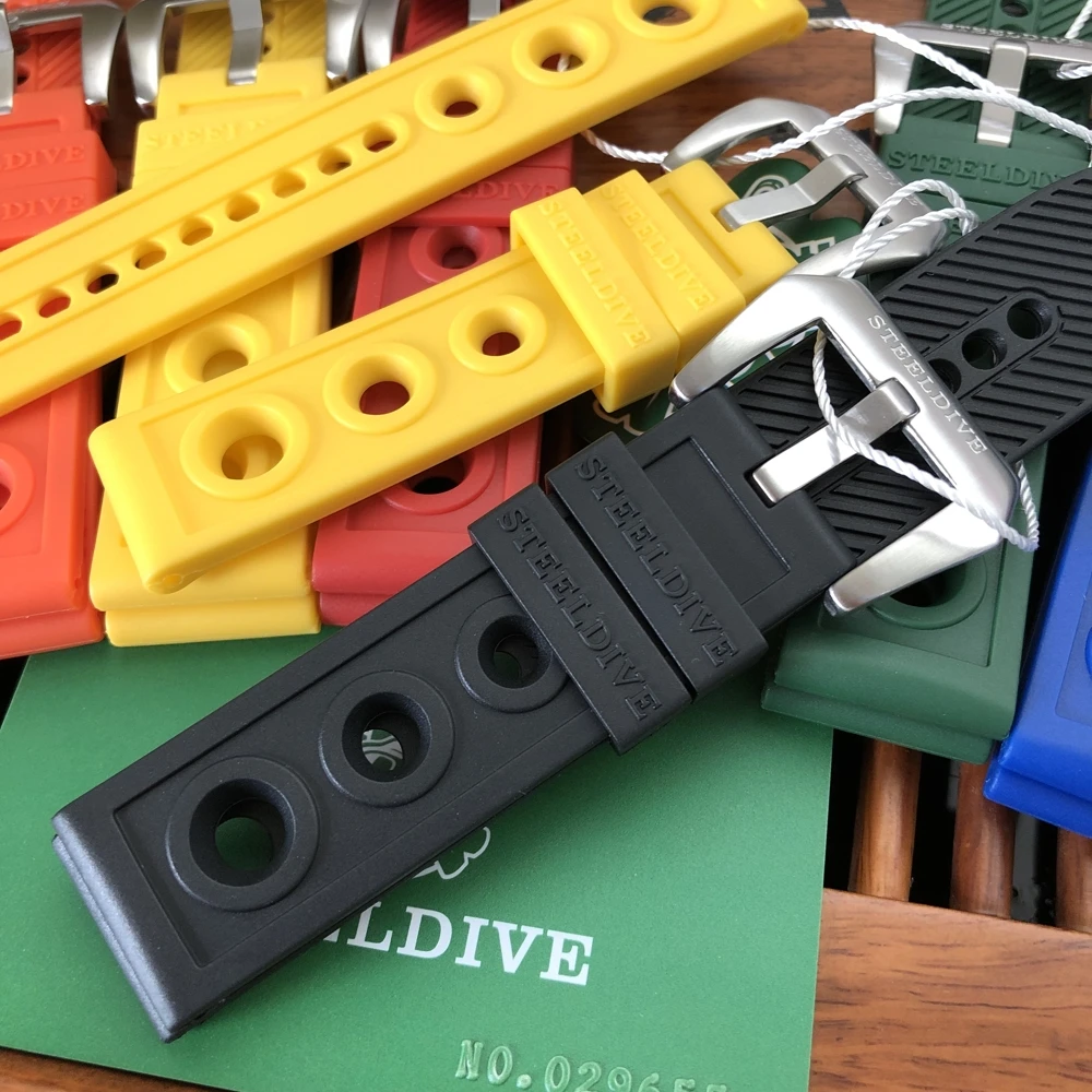 2021 New Arrivals STEELDIVE SD2201 Men's Diving Watch Official Strap 20mm/22mm/24mm Black Rubber Strap Blue Hole