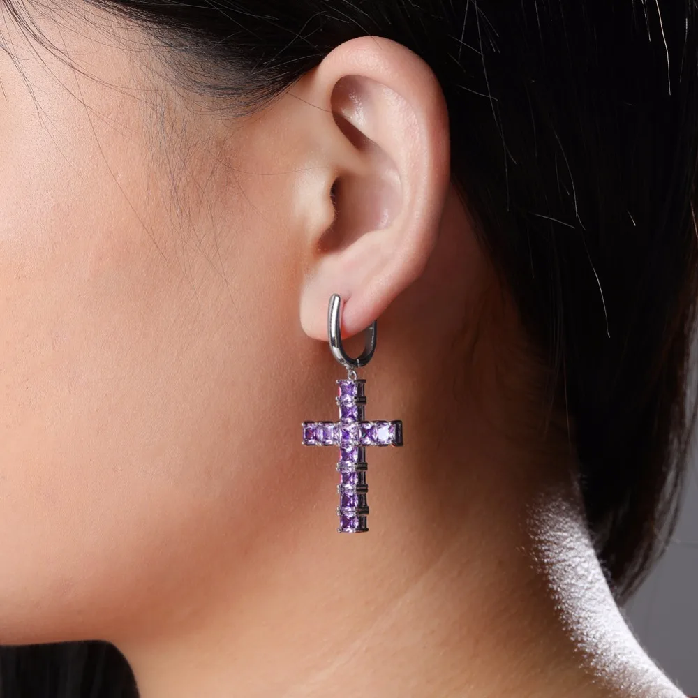 GUCY Iced циркон крест АНХ Серьги Золото Серебро Цвет Микро с инкрустацией aaa Bling CZ камень серьги для мужчин женщин хип хоп ювелирные изделия