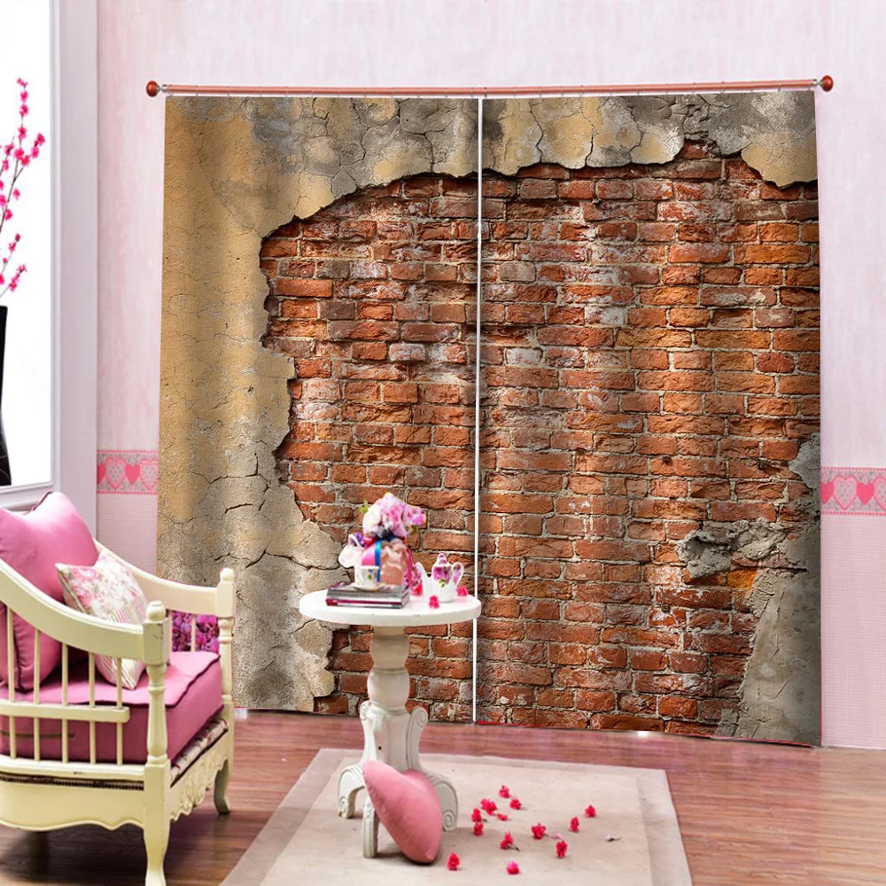 Morden brown brick curtains Living room Bedding Drapes Cotinas para sala 2 Panel 3D Print Curtains | Дом и сад