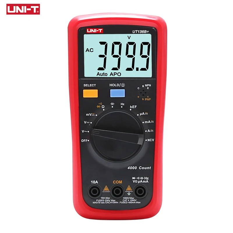 UNI-T UT136B+ цифровой мультиметр с автоматическим диапазоном AC/DC 1000 В/10A DMM Ом Сопротивление емкости Частота Диод тестер