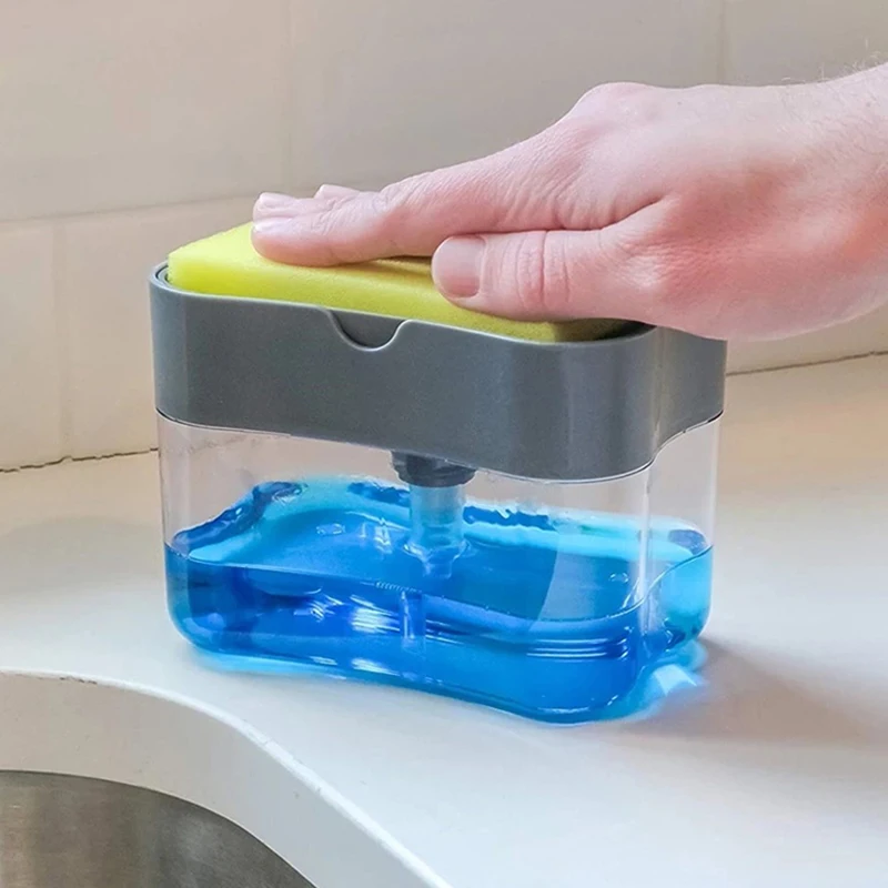 

Manual Press Soap Dispenser With Sponge Box Double Layer Scrubber Holder 2 in 1 Kitchen Bathroom Washing Container Cleaning Tool