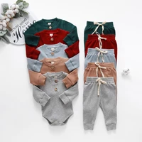autumn winter long sleeve baby outfits 2pcs solid bodysuittrousers newborn clothes set for toddler boys girls 0 24 months