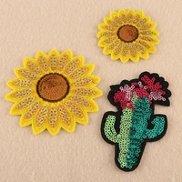 sequined sunflower cactus patch embroidery cloth sticker handmade appliques clothes letters sticker clothing badges for t shirt
