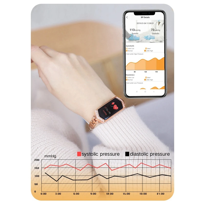 

Women Smart Watch Ladies Smart Bracelet Heart Rate Blood Prssure Luxury Bracelet for Your Wife Girlfriend Lover