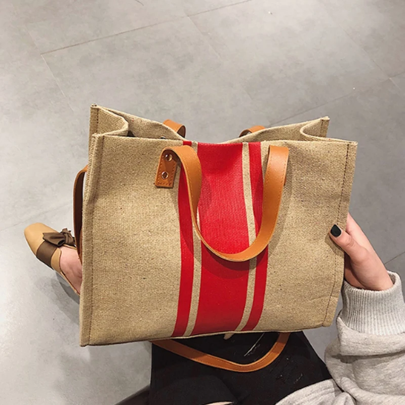 

Shoulder Bag for Women Fashion Girls Canvas Contrast Color Handbag