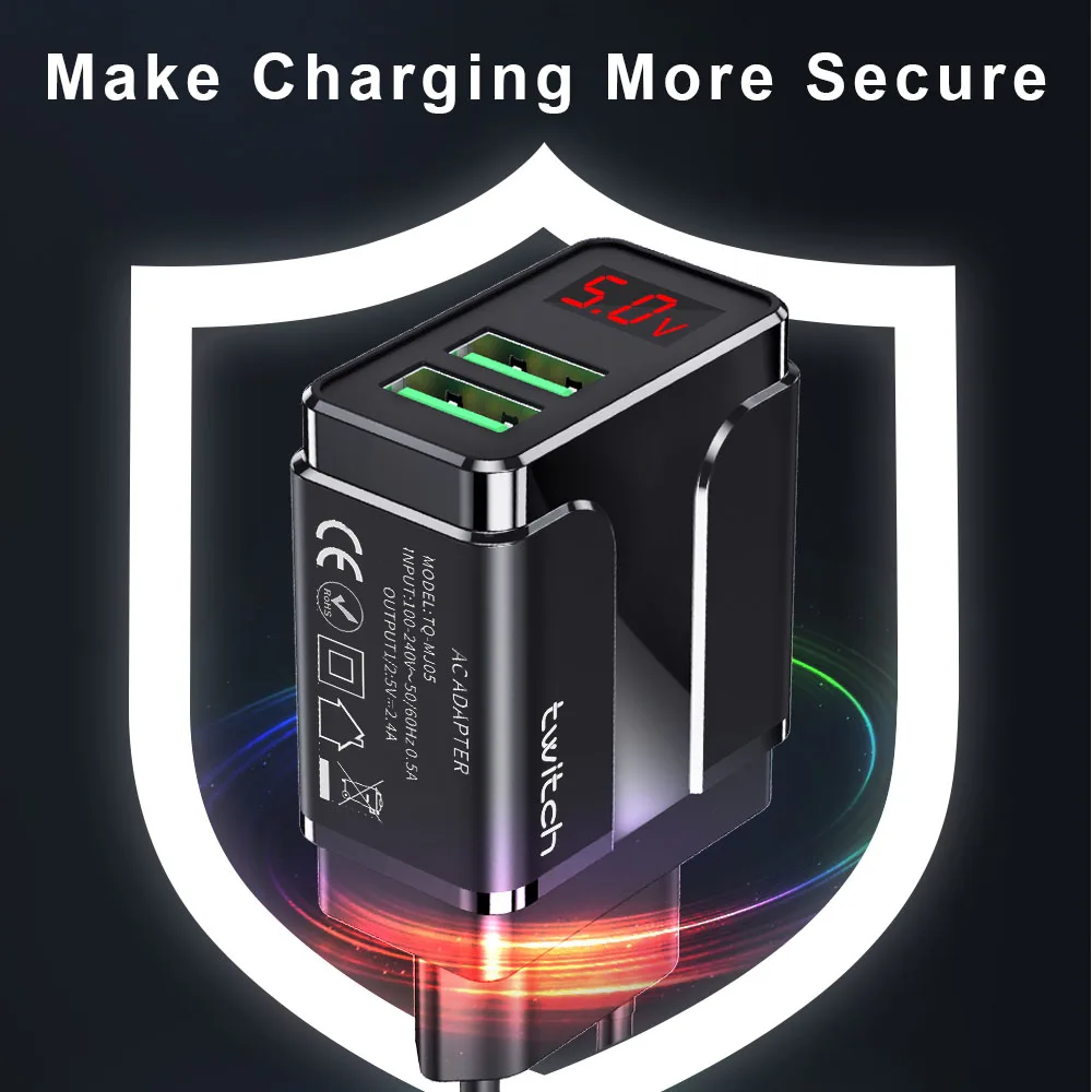 

Twitch 2 Port USB Charger 5V 2.4A Dual USB Charger For iPhone 11 XS Samsung S10 Xiaomi Huawei P30 Phone/Fast Charger USB Adapter
