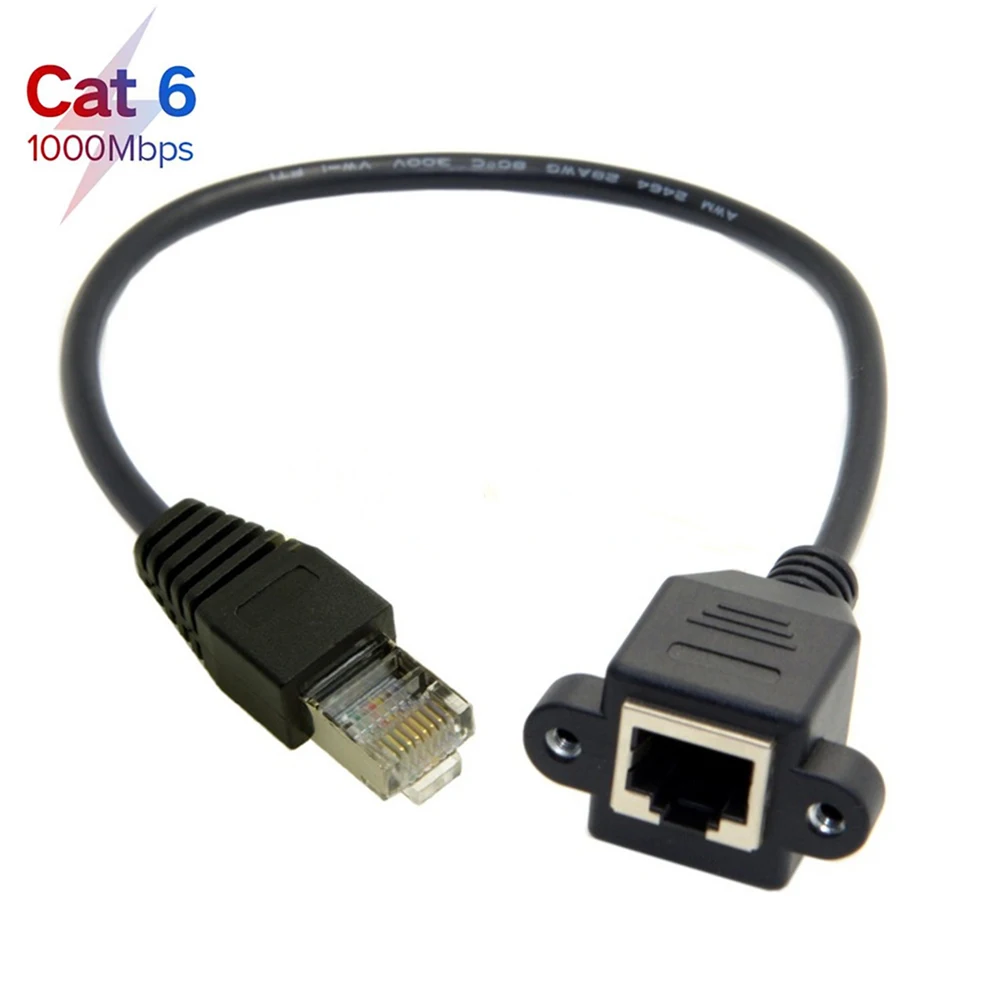 Cat 6 Male to Female Lan 1000Mbps Ethernet Network Extension Cable with Panel Mount Holes 30cm 60cm