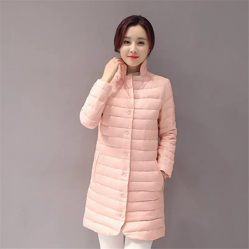 

New Autumn Winter Coat 2020 Light Cotton Coat Women's Long Slim Korean Solid Standing Collar Down Cotton Jacket Outerwear 183