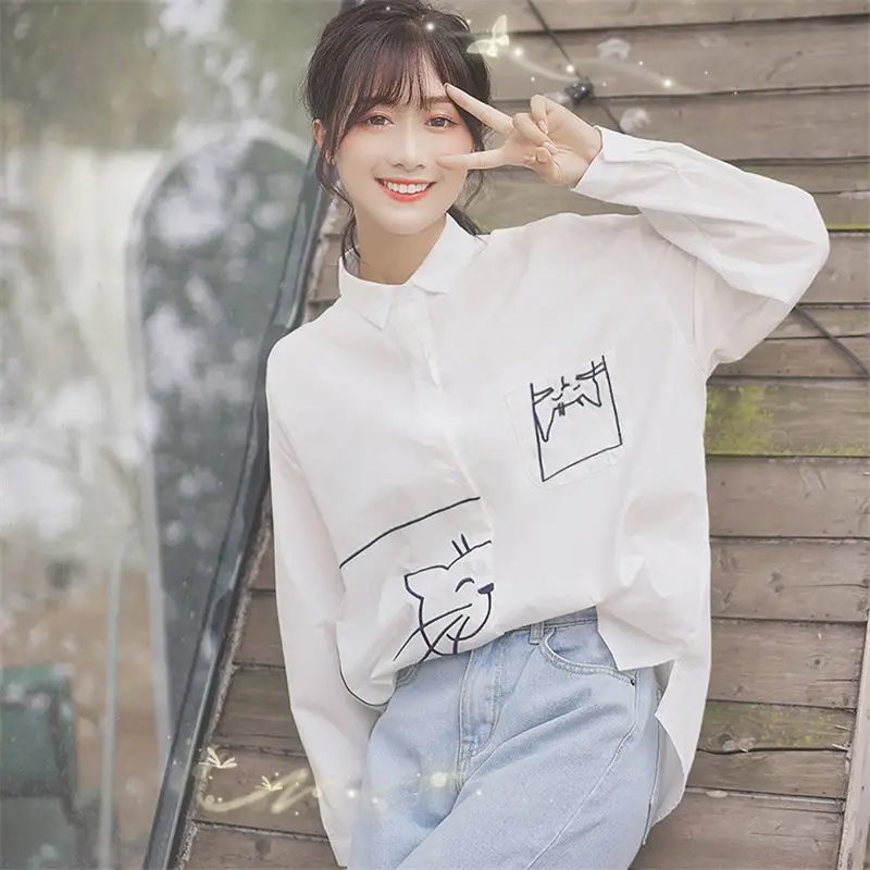 OCEANLOVE милые женские блузки с мультяшным принтом весна 2020 Белые Повседневные