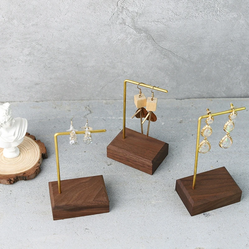 

Walnut Metal Earring Stand Holder Shelf Jewelry Display Rack Bracket Organizer for Woman Girl Gifts U90F