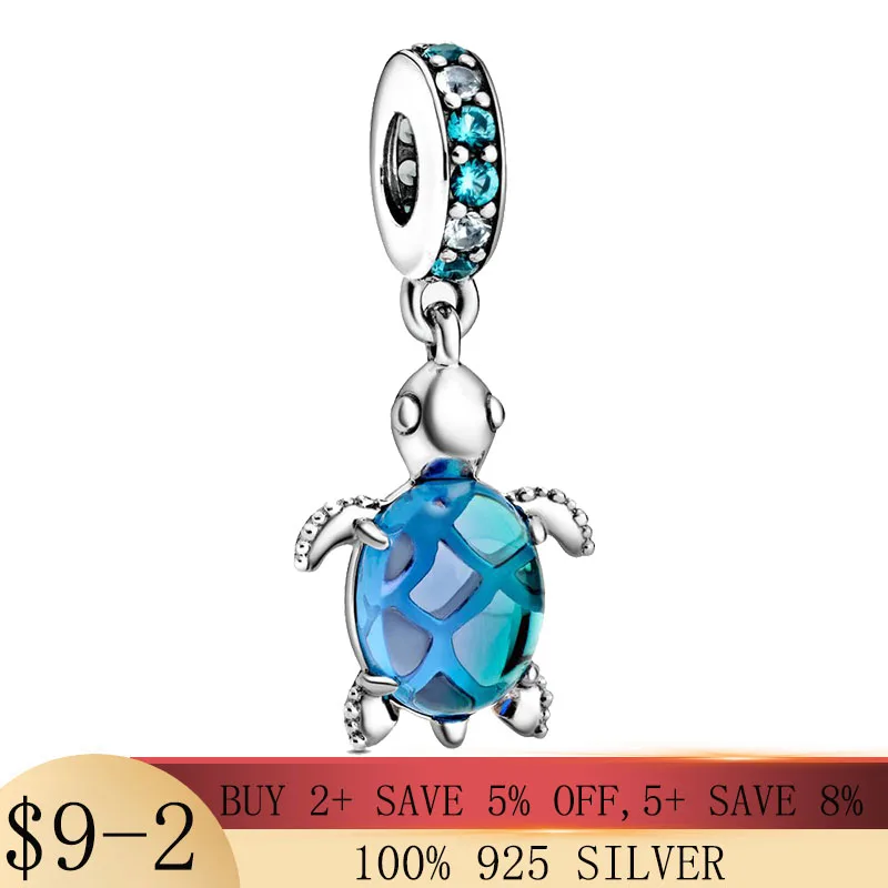 

925 Sterling Silver Murano Glass Sea Charm Turtle Tortoise Cuckold Beads fit Original Pandora Bracelet DIY Silver 925 Jewelry