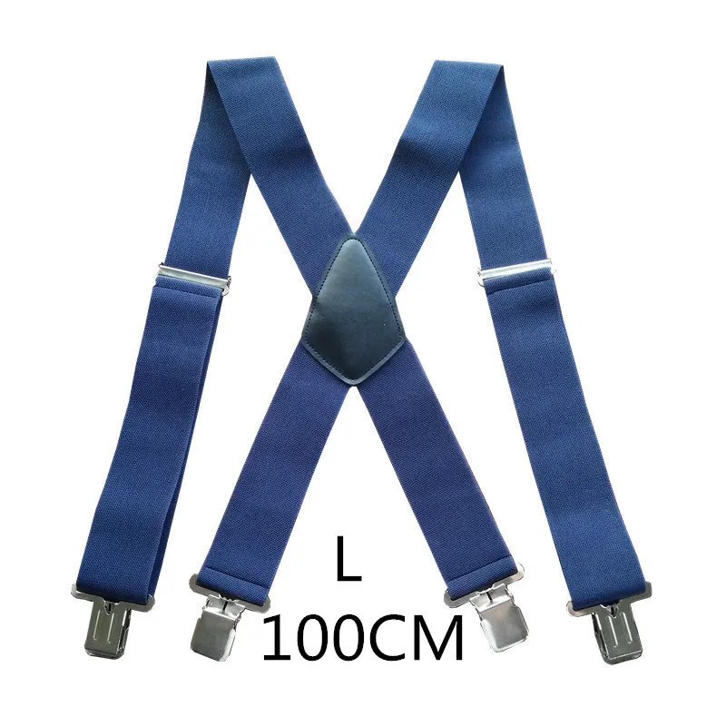 Navy-100cm 100 см 120 см 140 см размера плюс 5 см ширина высокие эластичные регулируемые мужские подтяжки 4 прочные зажимы Подвески сверхпрочные х Задние подтяжки - Цвет: Navy-100cm
