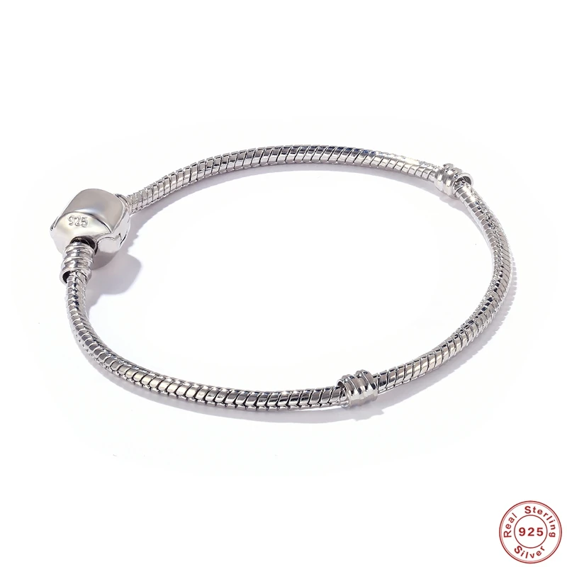 Женский браслет из серебра 925 пробы, с застежкой в виде сердца