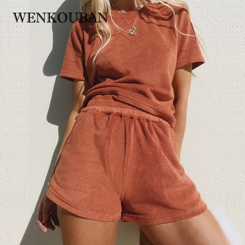

Two Piece Set Casual Tracksuit Women Summer Shorts Set 2021 Short Sleeve Shirt Tops Mini Shorts Loungewear Fitness Sporty Outfit