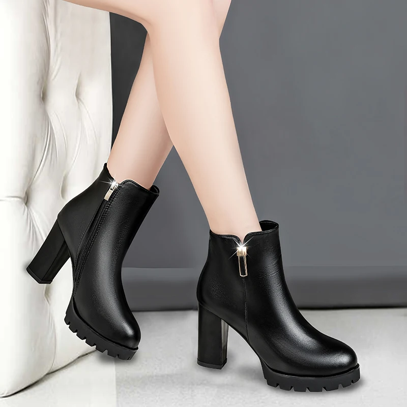 Женские ботильоны с высоким каблуком Черные для дождя модная обувь женщин на