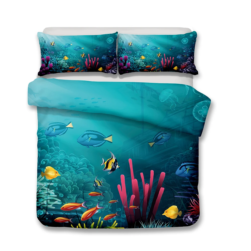 : Популярные Новые морские черепахи 3D комплекты постельного белья синий желтый