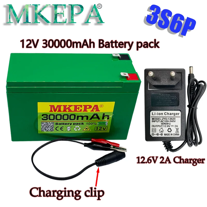 

new12V30Ah 3S6P 18650 lithium battery pack+12.6V 2A charger, built-in 30Ah high current BMS, used for sprayer, 12V power supply