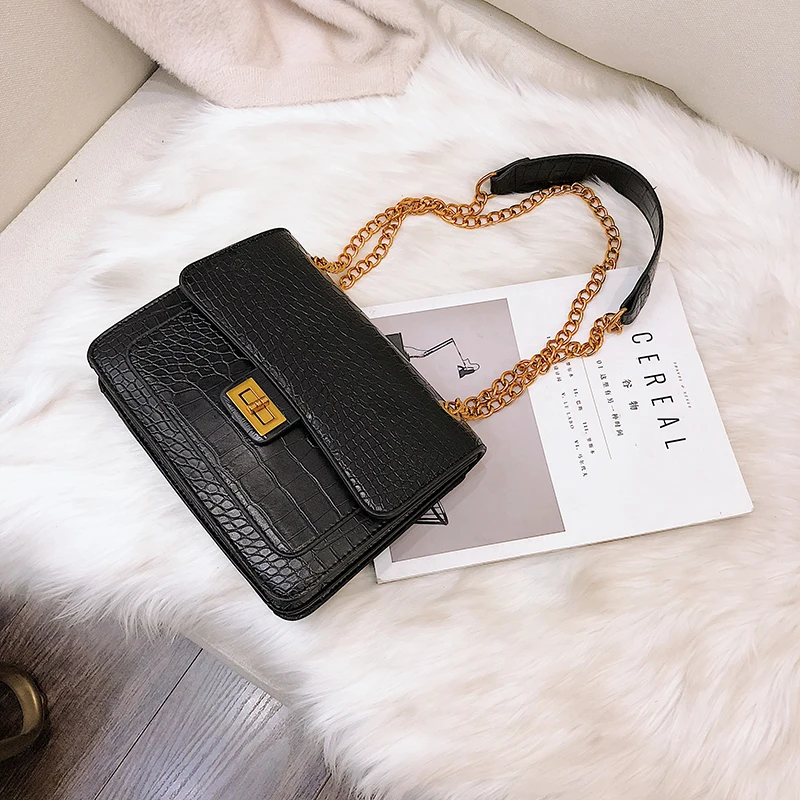 

PU Fashion Women Bags 2020 New Crocodile Pattern Handbag Shoulder Messenger Chain Lock Small Square Bag bolsos para mujer