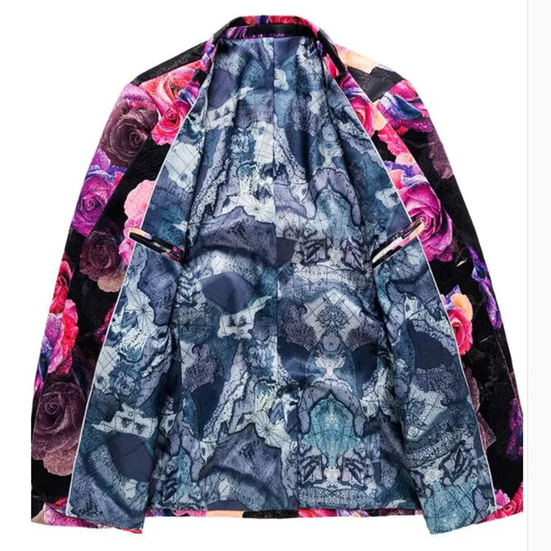 

Vintage Men Rose Flower Blazer 2020 Casual Slim Fit Suits Jacket Fashion Design Skulls Roses Flowers Print Blazer Hombre 6XL
