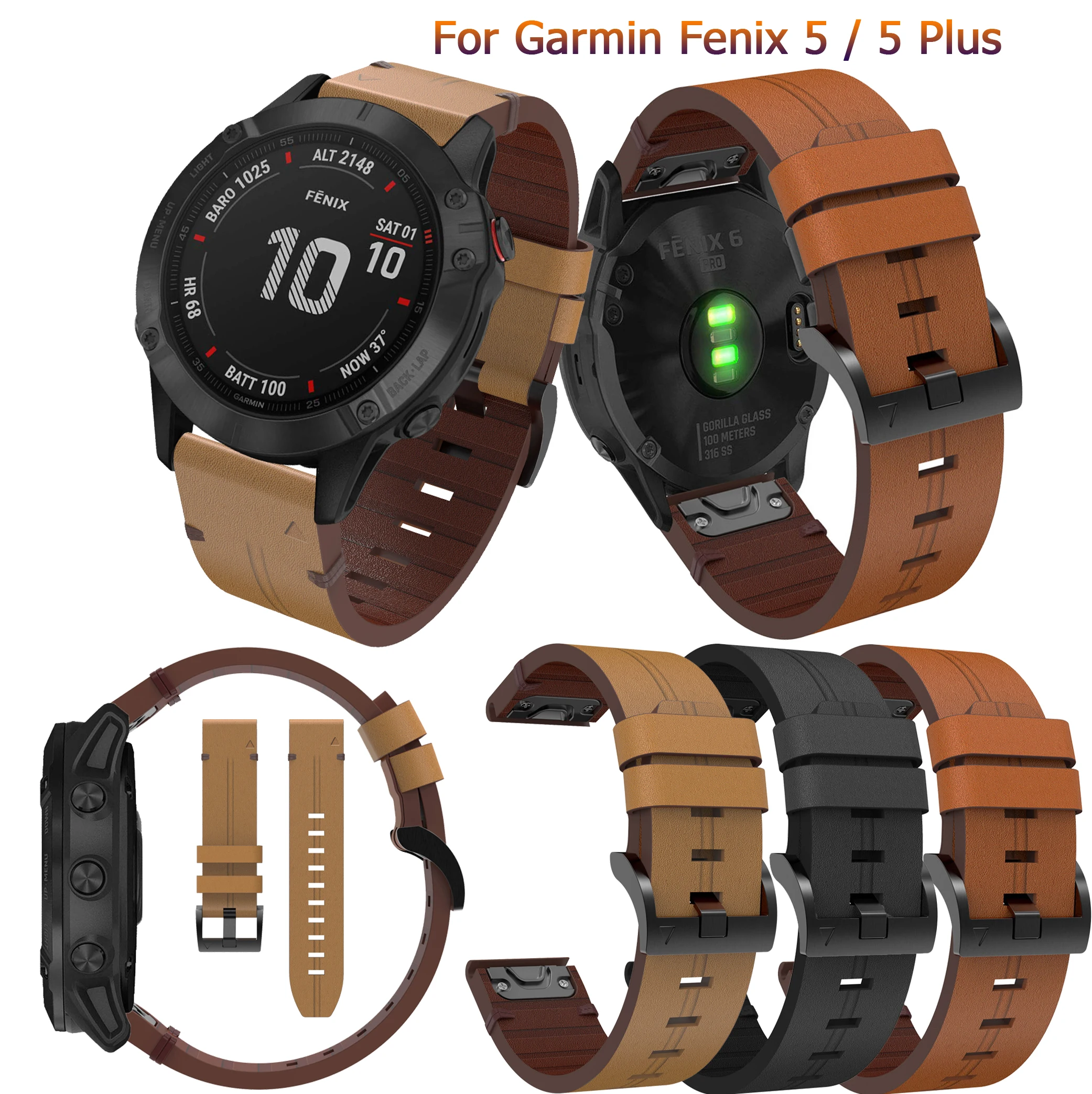 

New Classic luxury Leather wristWatch Strap Easy fit quick Link Bracelet Belt 22MM For Garmin Fenix 5 Smart Watch band wristband