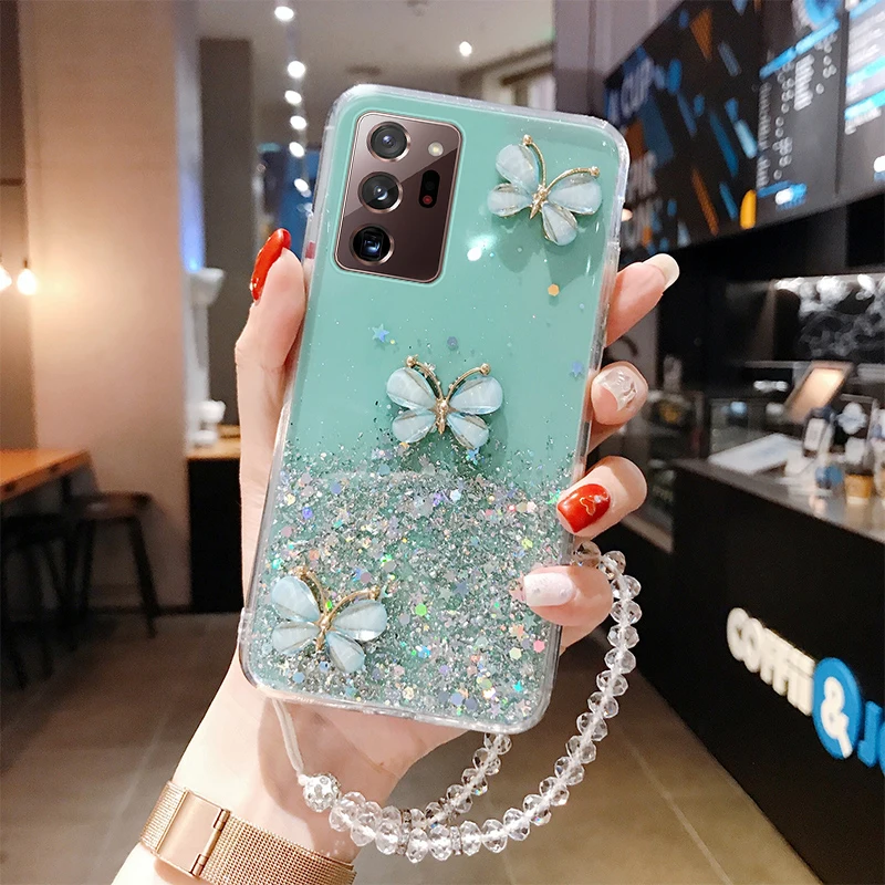 

Luxury Bling Glitter Lanyard Silicone Phone Case For Samsung Galaxy S21 S20 FE S10 S9 Note 20 10 9 8 Plus Ultra-thin Strap Cover