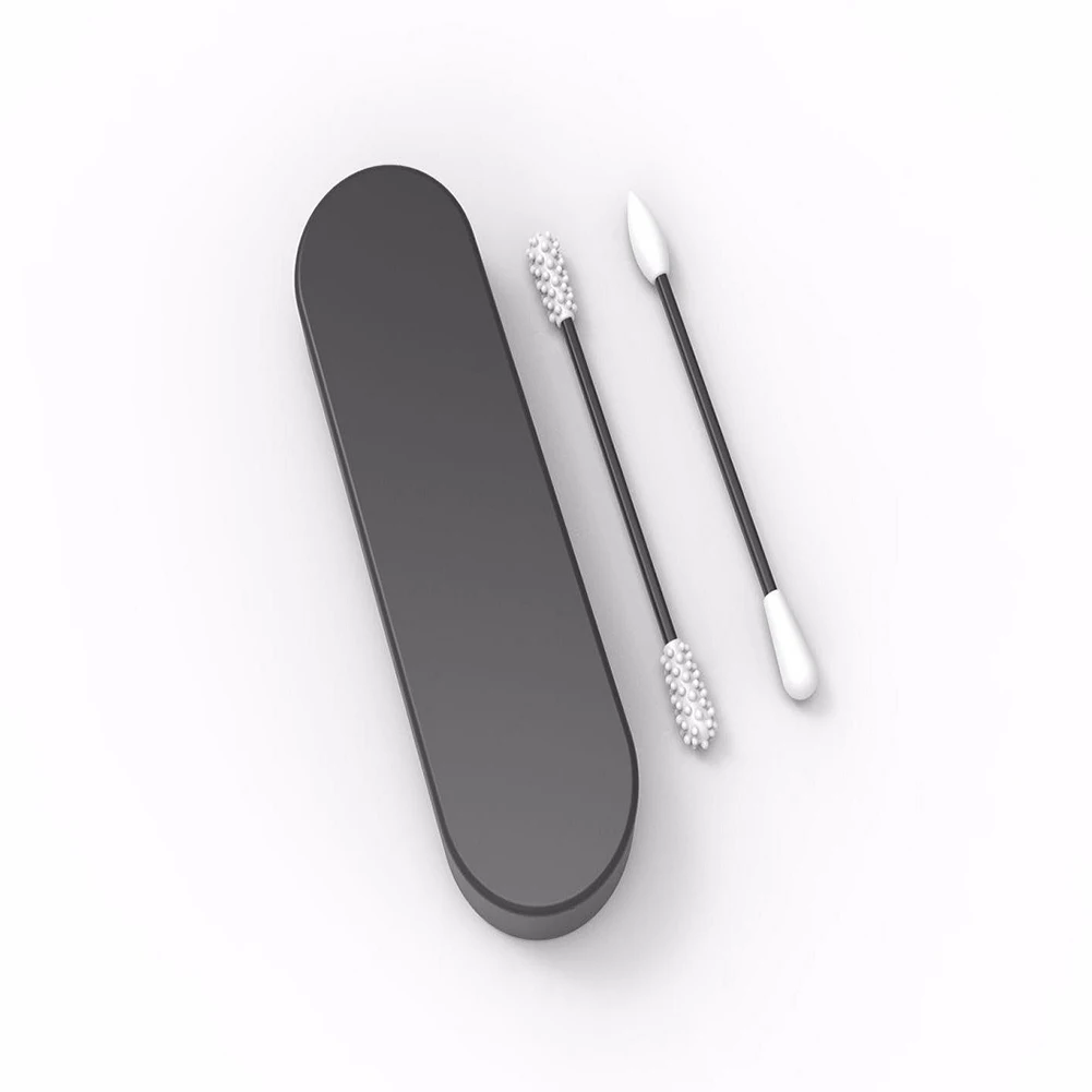 

Women 2 In 1 Ear Cleaning Portable Practical Daily Soft Silicone Reusable Cotton Swab Makeup Tool Double Head With Storage Case