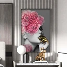 картины для интерьера Современный цветок на голове с золотом, картина маслом на холсте для женщин, скандинавский постер, Настенная картина для гостиной, домашний декор