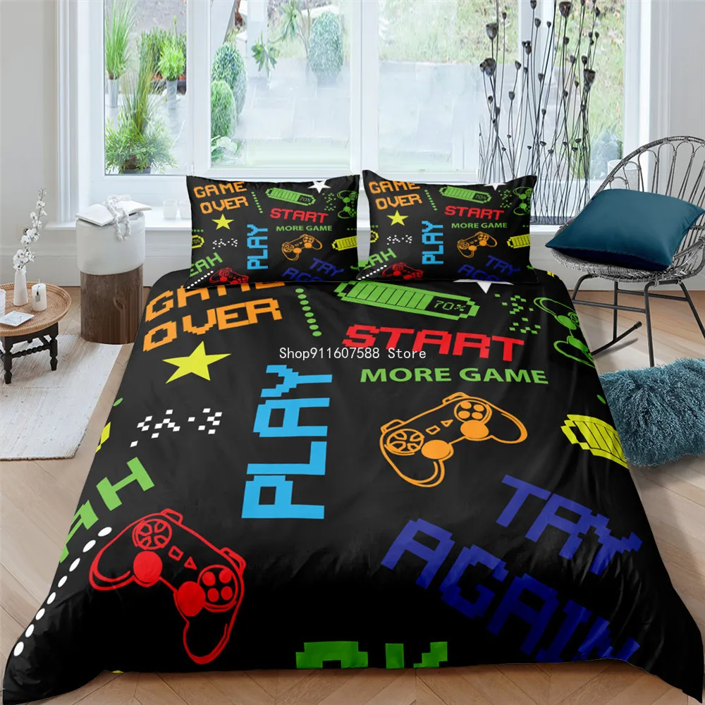 

3D Gamer Bedding Set Gamepad Life Pattern Printed Duvet Cover Set With Pillowcase Cool Home Textiles King Full Size Drop Ship