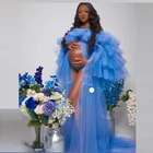 Aso Ebi африканские женские тюлевые платья с длинным рукавом женские платья на день рождения для фотосъемки прозрачный тюль вечернее платье