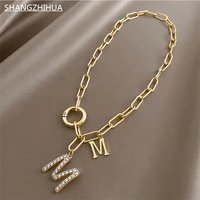 2021 punk style hip hop thick chain short necklace for woman m letter pendant neck chain korean fashion jewelry sweater chain