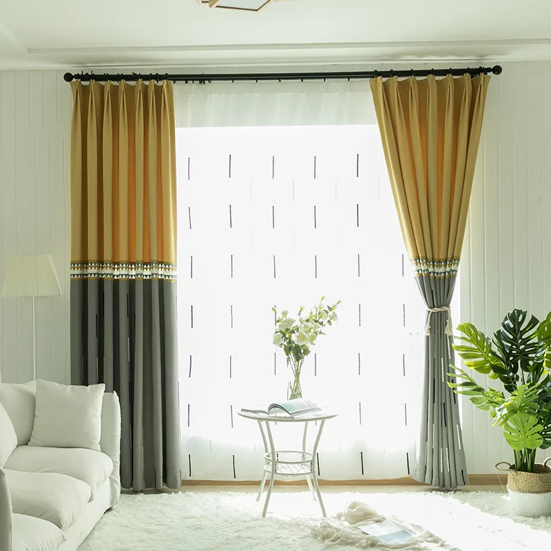 Современные серо желтые шторы для окон с вышивкой гостиной роскошные занавески