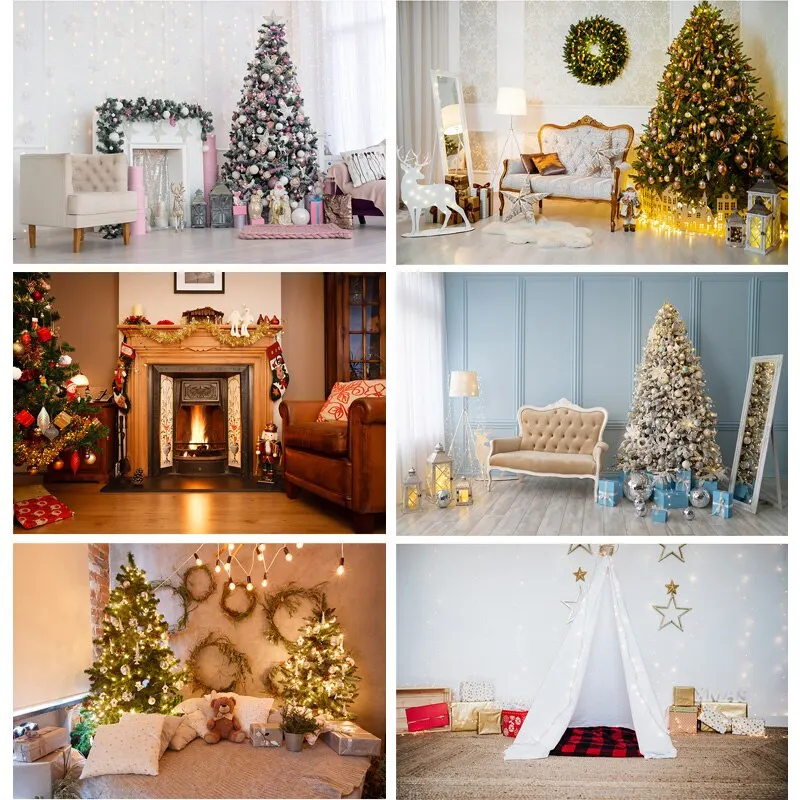 

Christmas Theme Photography Background Christmas Tree Fireplace Children Portrait Backdrops For Photo Studio Props 21523DYH-47