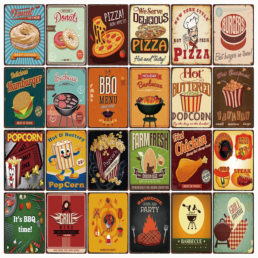 [Kelly66] Еда фермы свежие куриные яйца и рисунком гамбургера пиццы металлический