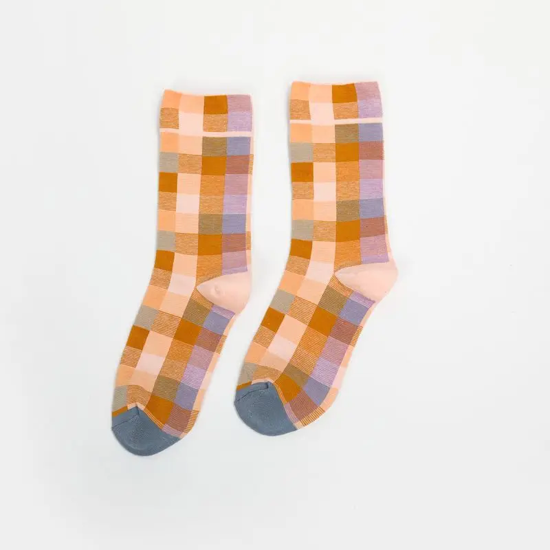 Французские клетчатые чулки хлопковые стандартные градиентные цветные