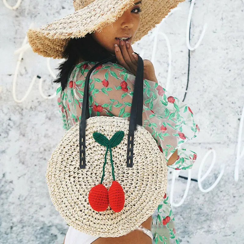 Винтажная круглая плетеная Женская сумочка из ротанга в стиле ретро Соломенная