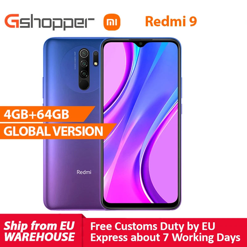 Глобальная версия Redmi 9 4GB 64GB смартфон Восьмиядерный Media Tek Helio G80 13MP Quad сзади amera 5020