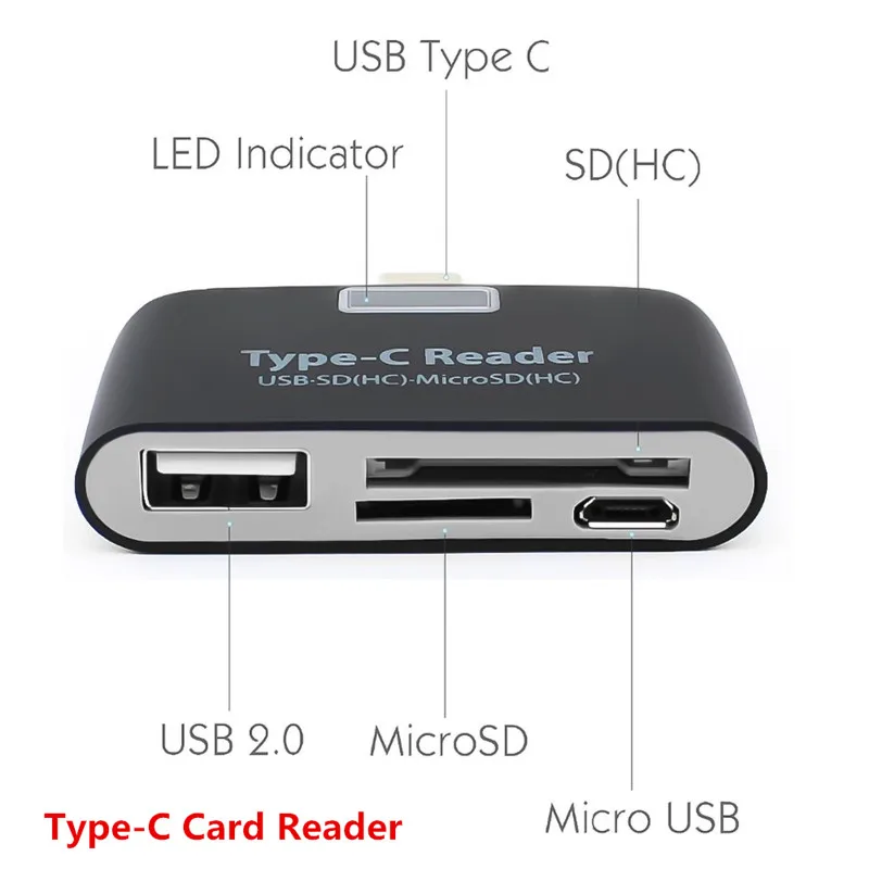 Многофункциональный Micro USB адаптер для карт памяти Kebidumei 4 в 1 TF SD OTG кардридер Type C