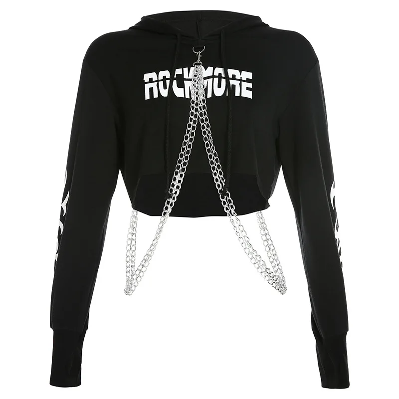 

flame popular 2019 European and printed letter casual American street style women's chain loose short sweater