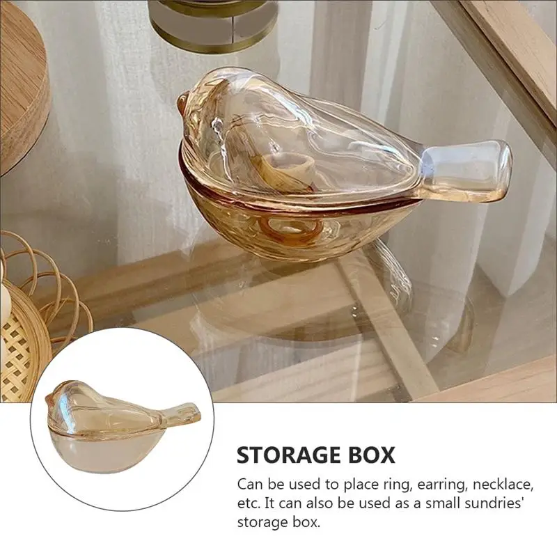 

1PC Bird Shape Glass Jar Ring Necklace Jewelry Storage Box Chic Home Ornament