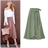 autumn fashion irregular womens skirts new high waist slits european and american large size mid length lace up skirts