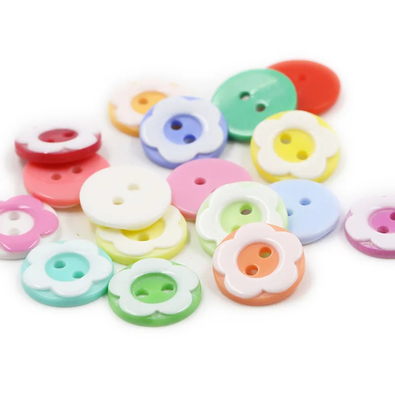 

100pcs 13mm Mixed Two-tone Round Flowers Resin Buttons 2-hole Sewing Accessories For Cardmaking Scrapbooking
