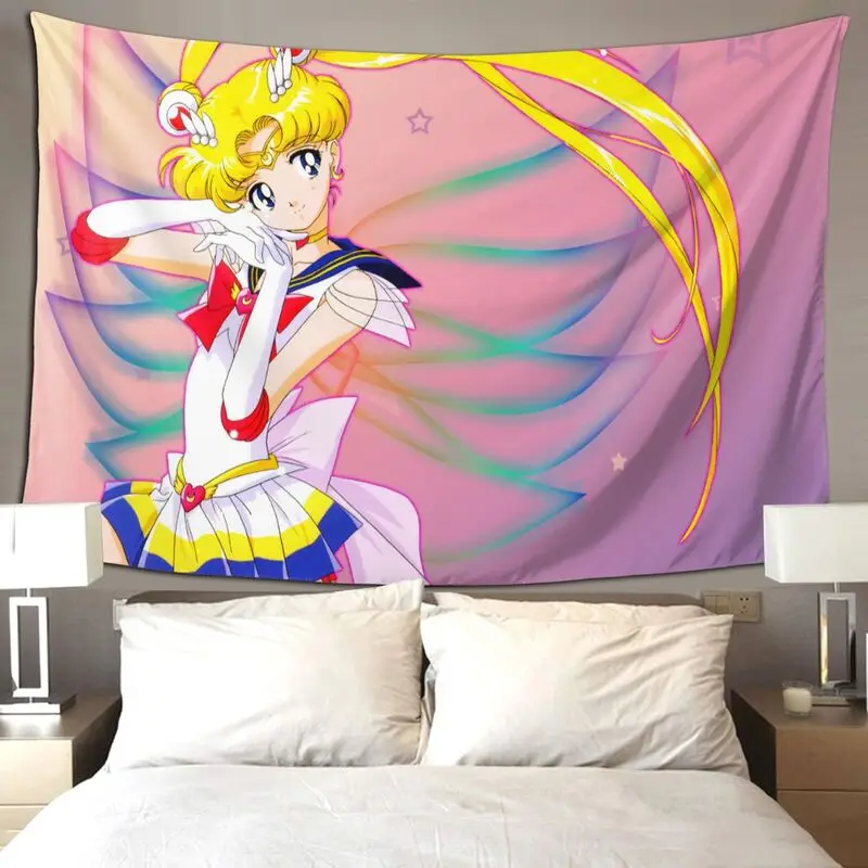 

FFO Kawaii Room Decoration Sailor Moon Wall Tapestry Anime Pink Home Decor Cute Girl Bedroom Tapiz Birthday Gift For Daughter