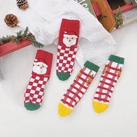2pairset christmas kids children socks for girls boys plaid cartoon cotton toddlers baby socks for newborns infant