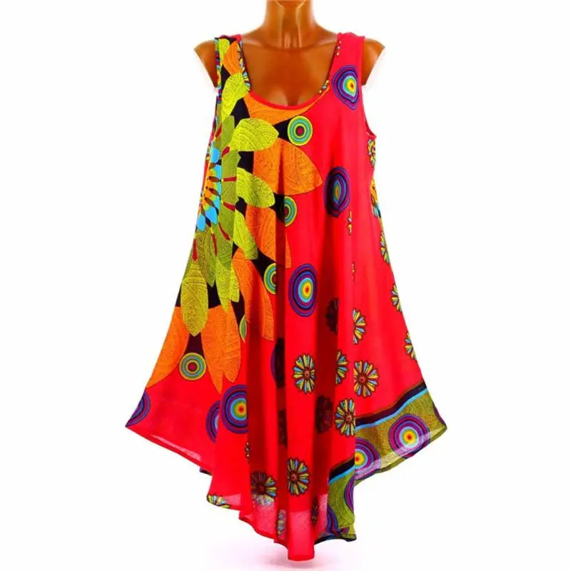 

New Women Plus Size Italian Floral Print Boho Sleeveless Sundress Ladies Holiday Beach Dress