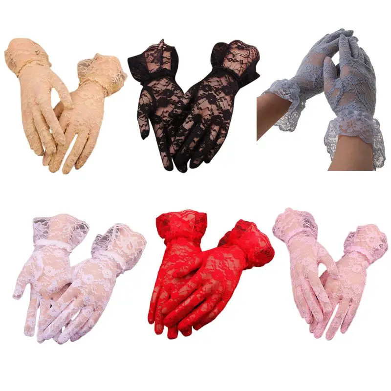 

Women Summer UV Protection Floral Lace Gloves Jacquard Ruffles Mittens F3MF