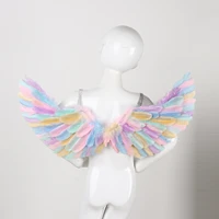 girls colorful rainbow feather wings elastic shoulder straps wing glowing angel wings cosplay costume accessory performance prop