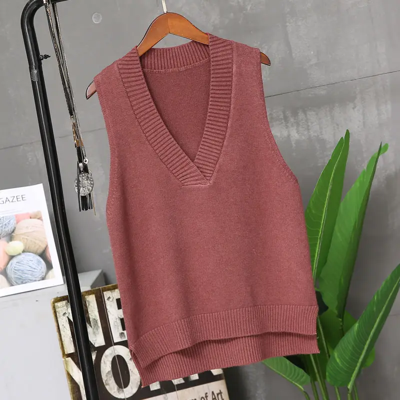 

Female knitting students Korean style Western-style waistcoat 20201 spring new V-neck outer wear vest